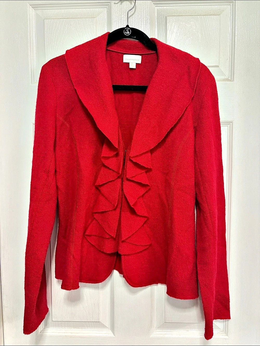 Charter Club Women's Ruffle Front Blazer Red Large